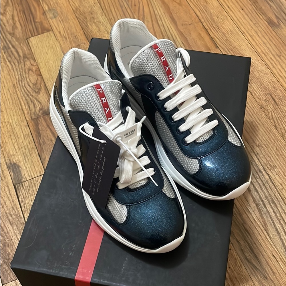 Prada Men's Blue and White Sneakers